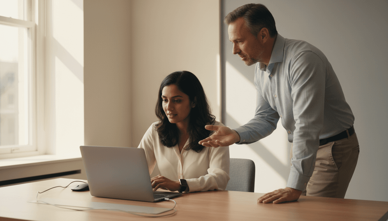 Professional receiving personalized AI coaching on their laptop