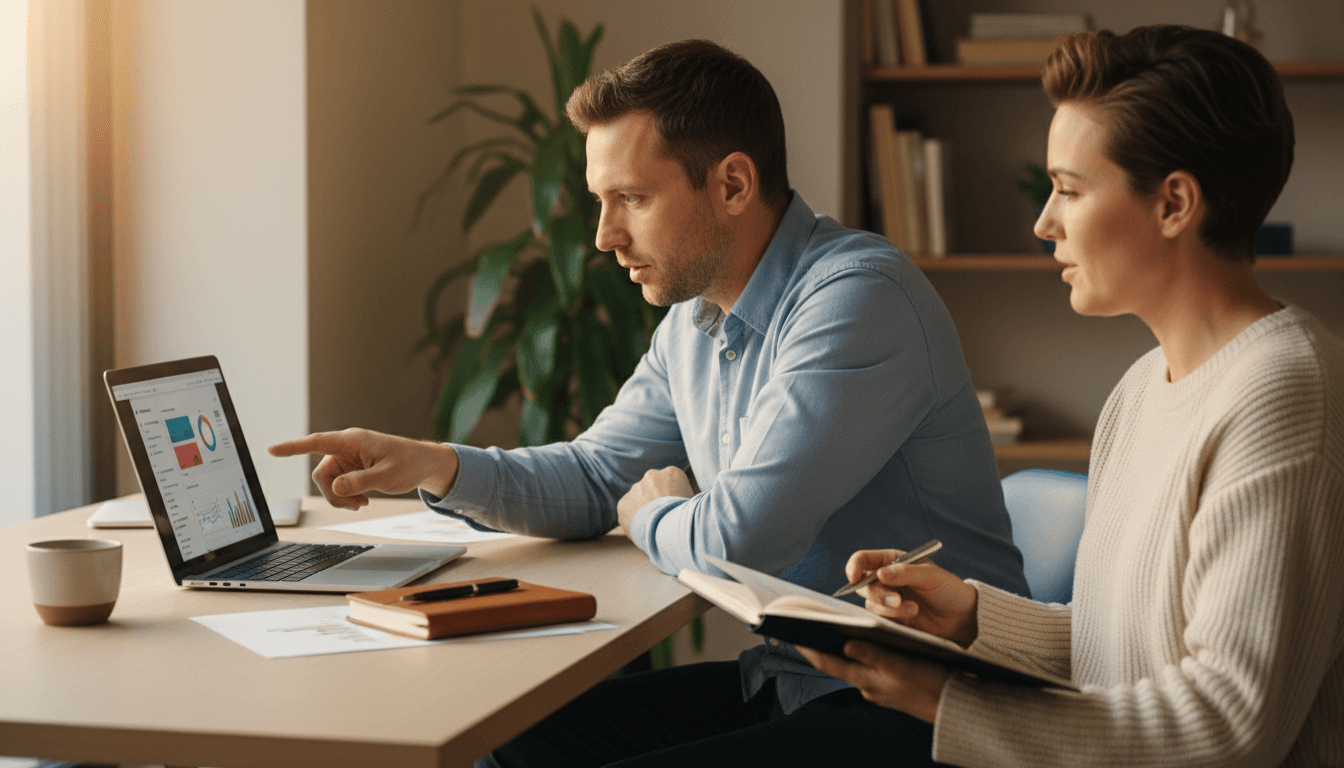 AI coach working one-on-one with a professional at their laptop